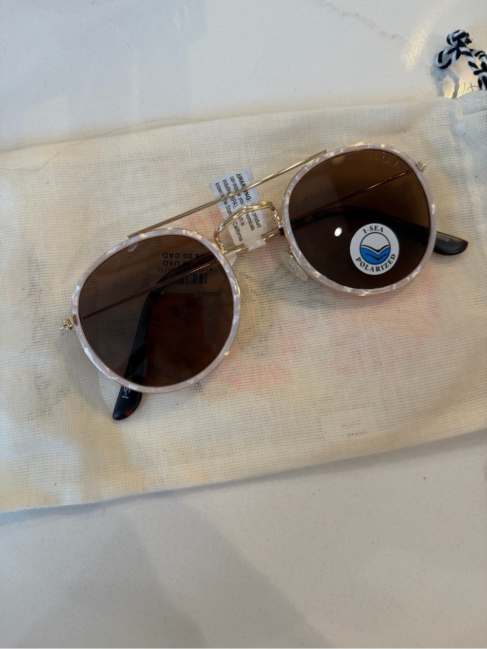 NWT Round Polarized Sunglasses in Light Pink and Brown